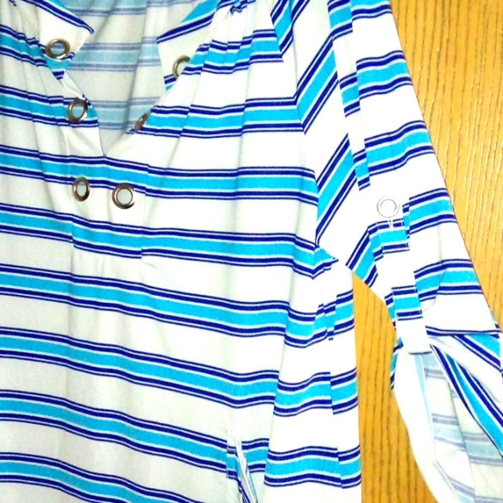 Striped Loose FiT cover-up w/ adjustable sleeve length button attachment SIZE:XL - Picture 4 of 6